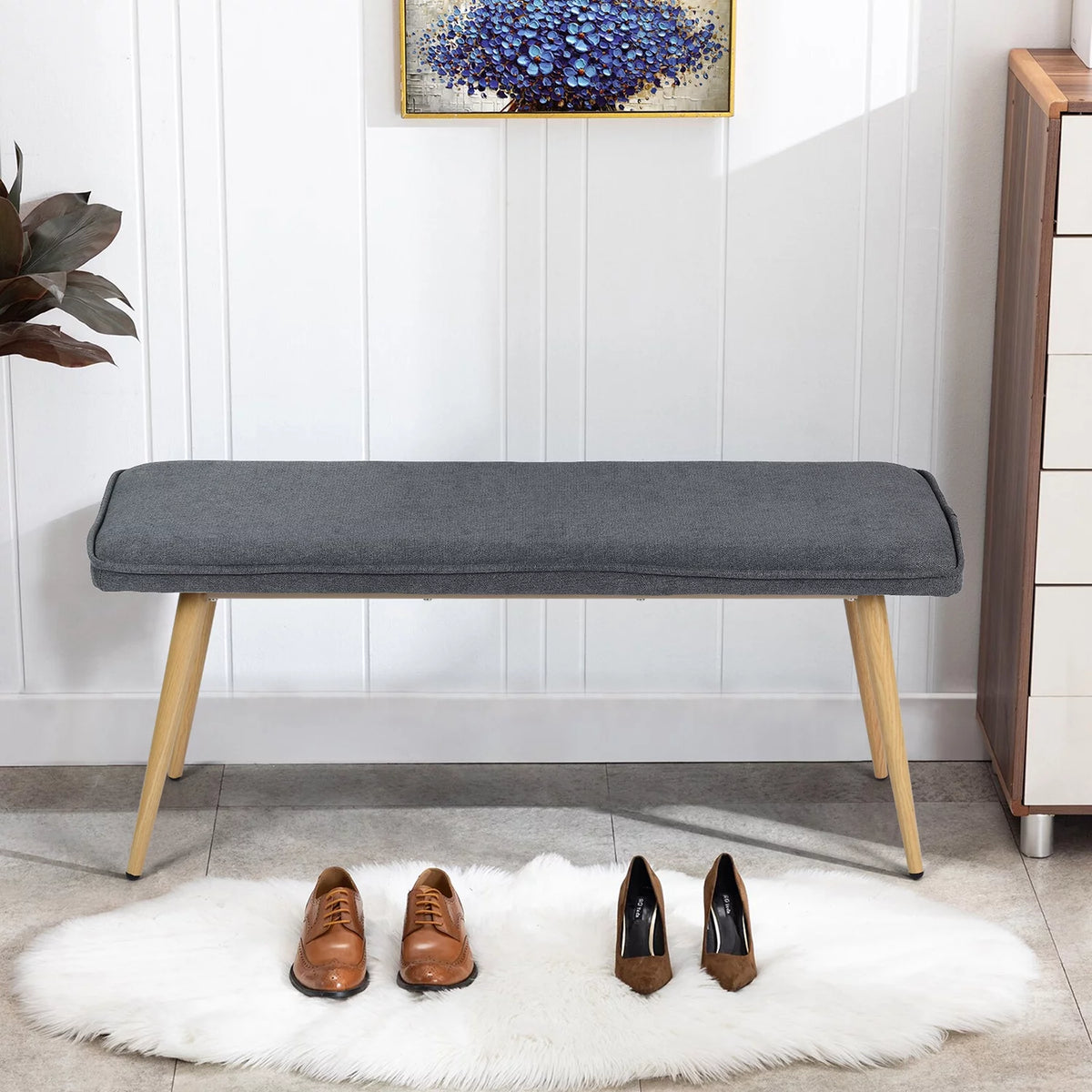 Charcoal Gray Upholstered Tufted Bench V883245