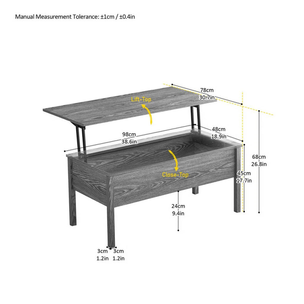 Dark Grey Oak Lift-Top Coffee Table with Storage N423