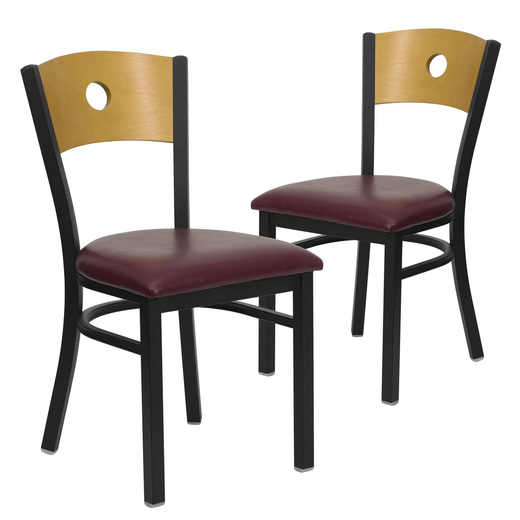 Black Circle Back Metal Restaurant Chair with Burgundy Vinyl Seat Q875080