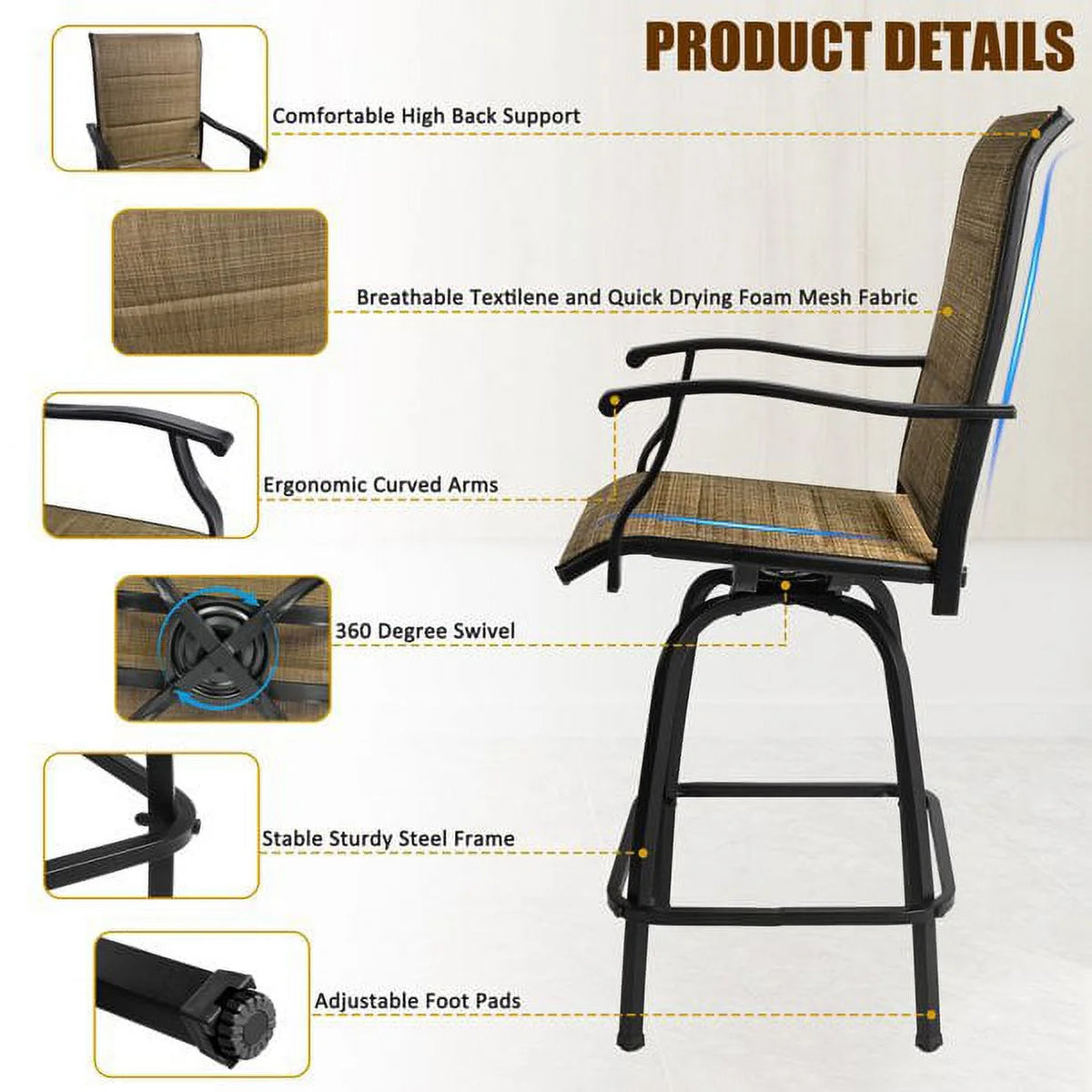5-Piece Outdoor Textile Bar Set with Swivel Bar Stools E7452