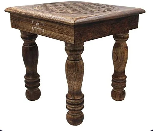 Solid Mango Wood Carved Puja Altar Meditation Table H359