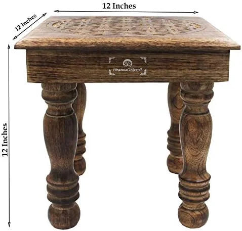 Solid Mango Wood Carved Puja Altar Meditation Table H359
