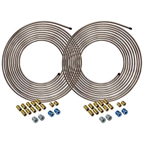 25 ft 1/4 Copper-Nickel Brake Line Tubing Coil and Fitting Kit T4595