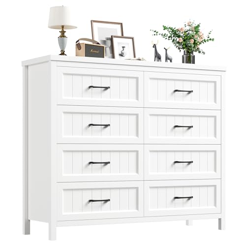 White & Brown 8 Drawer Wood Dresser F119