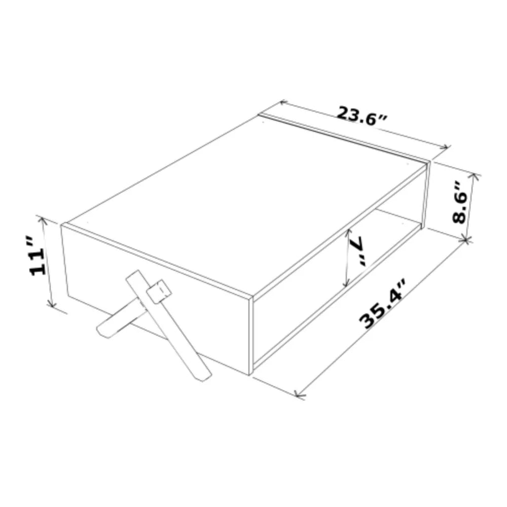 Walnut Yellow Rectangular Wooden Coffee Table with Shelving X977