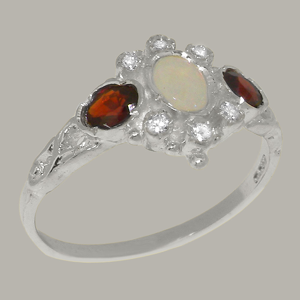 9k White Gold Opal Garnet Cubic Zirconia Ring G445