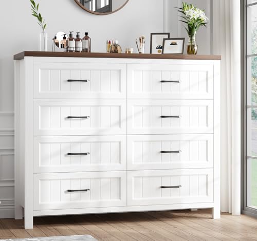 White & Brown 8 Drawer Wood Dresser F119