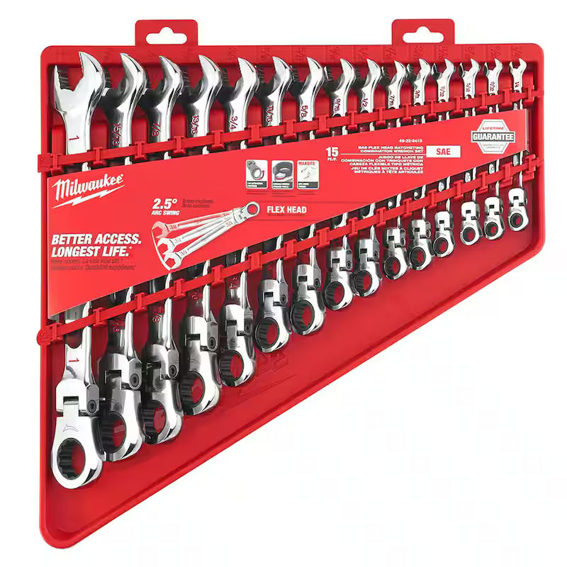 25-Piece Flex-Head Ratcheting Combination Wrench Set SAE with Screwdriver Set T75116