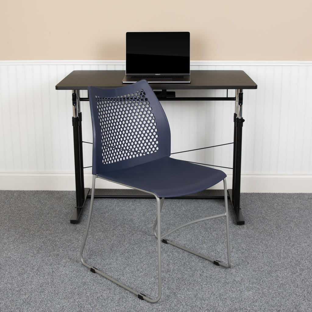 5 Pack Stack Chair with Air-Vent Back and Sled Base Navy C9485