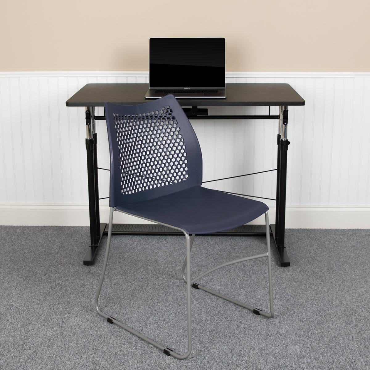 5 Pack Stack Chair with Air-Vent Back and Sled Base Navy C9485