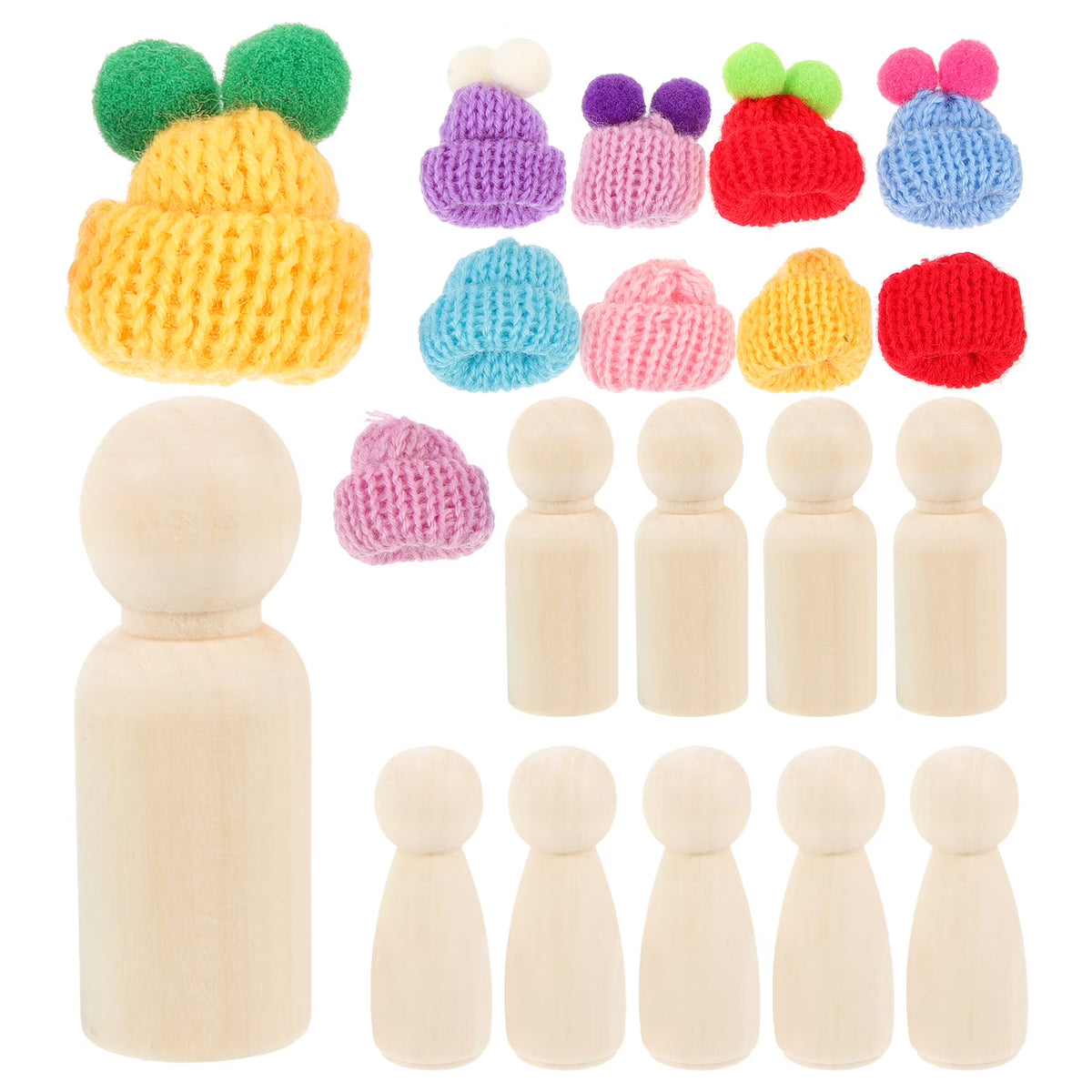 Unfinished Wooden Peg Dolls with Hats C3988