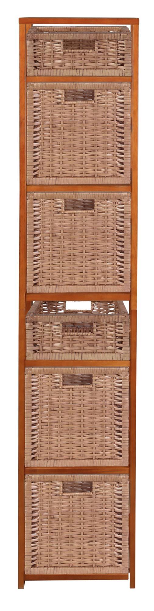 White/Natural Square Folding Bookcase with Wicker Storage Baskets H865