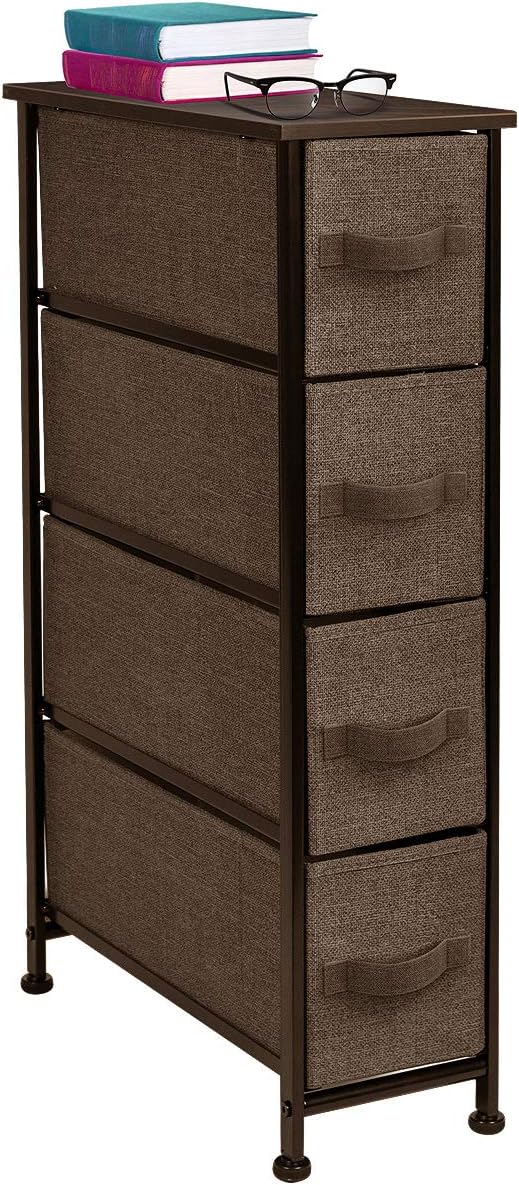 Narrow 4 Drawer Dresser Tower with Fabric Bins P165410