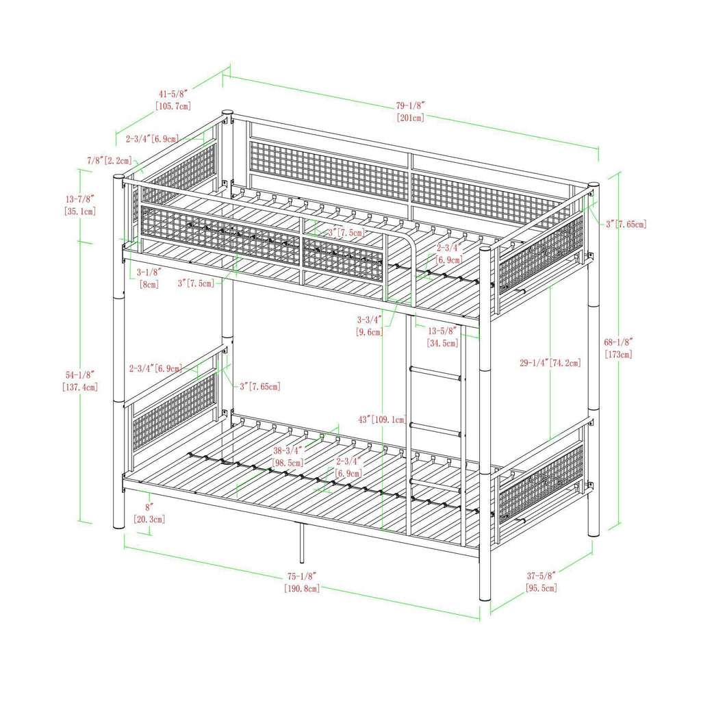 Twin Over Twin Metal Mesh Frame Bunk Bed Black H97104