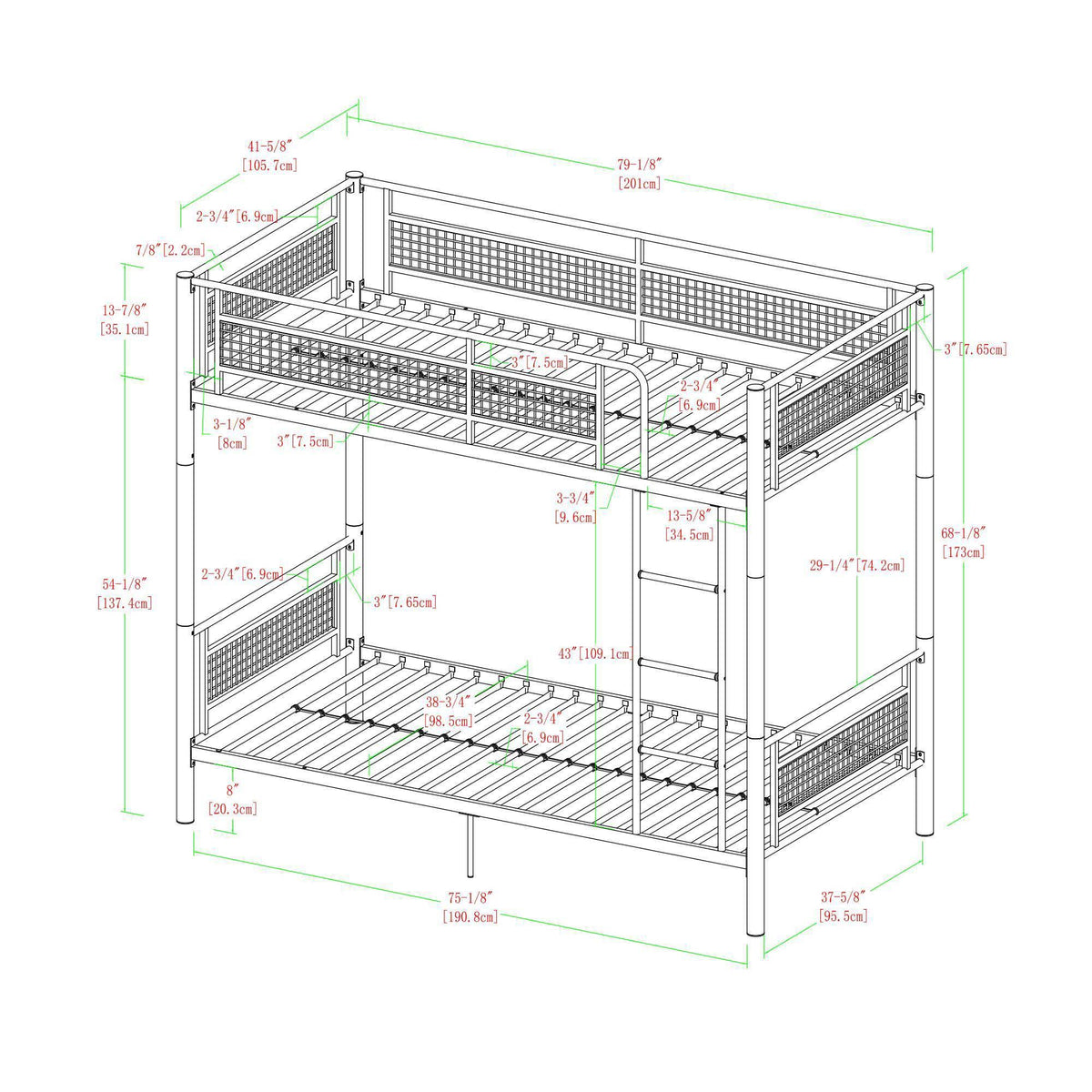 Twin Over Twin Metal Mesh Frame Bunk Bed Black H97104
