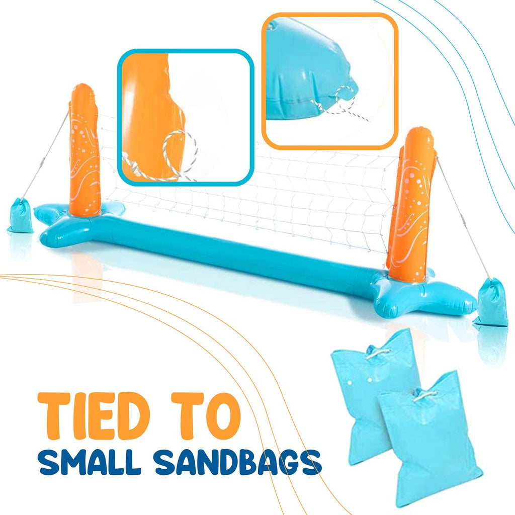 Inflatable Pool Basketball Hoop and Volleyball Set with Pool Net, Weight Bags, Light Blue H7306