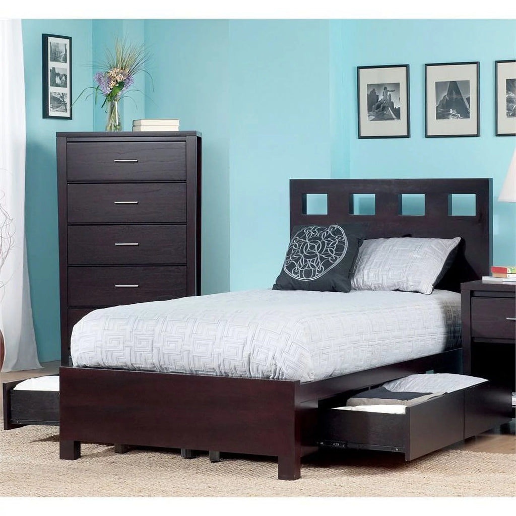 Espresso Solid Wood Platform Storage Bed C24486