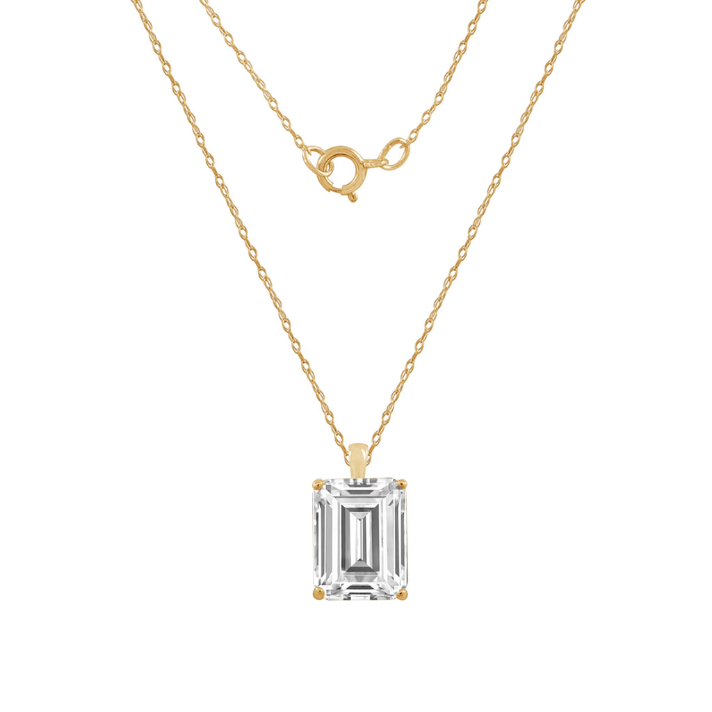 10K Yellow Gold Emerald Cut Solitaire Necklace W3391