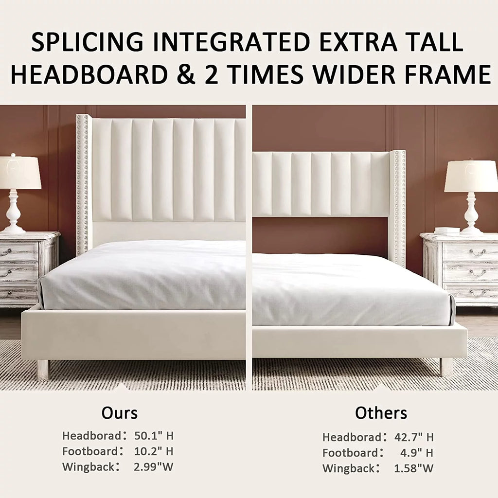 Queen Upholstered Wingback Bed Frame T287658