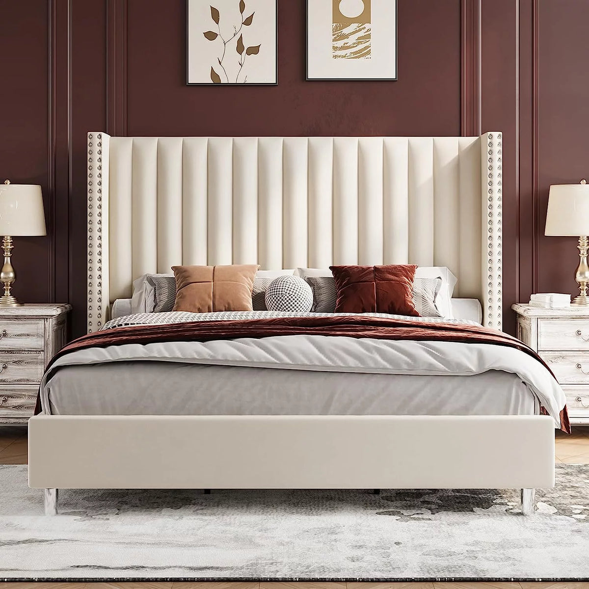 Queen Upholstered Wingback Bed Frame T287658