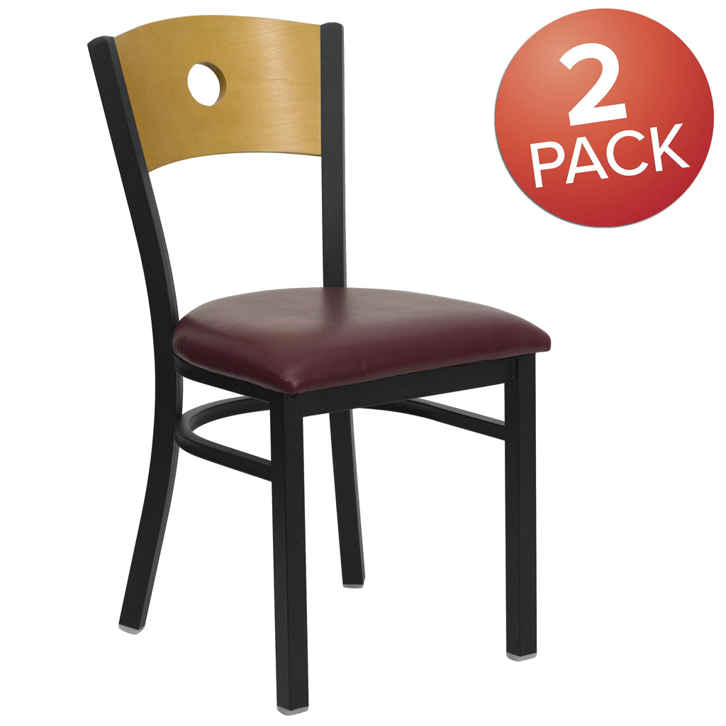 Black Circle Back Metal Restaurant Chair with Burgundy Vinyl Seat Q875080