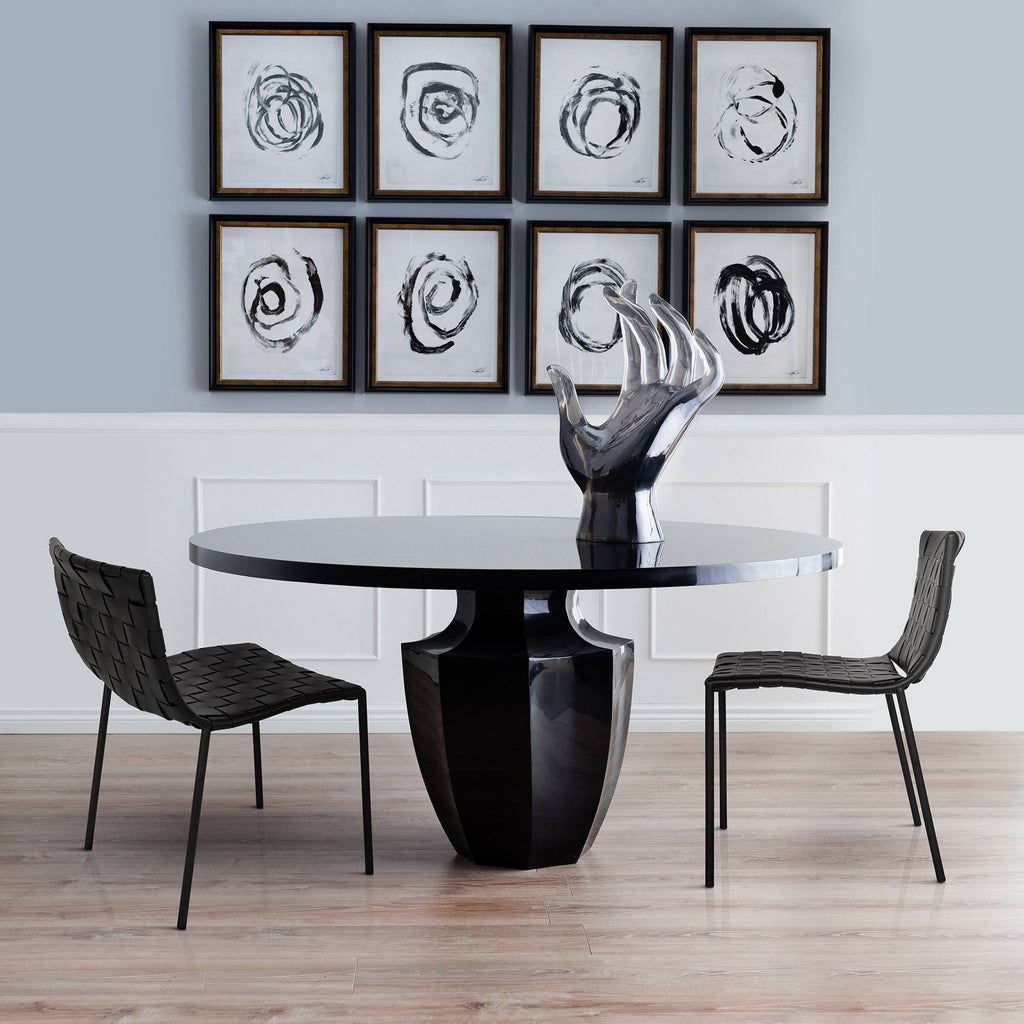 Black Leather Weave Dining Chair D9902