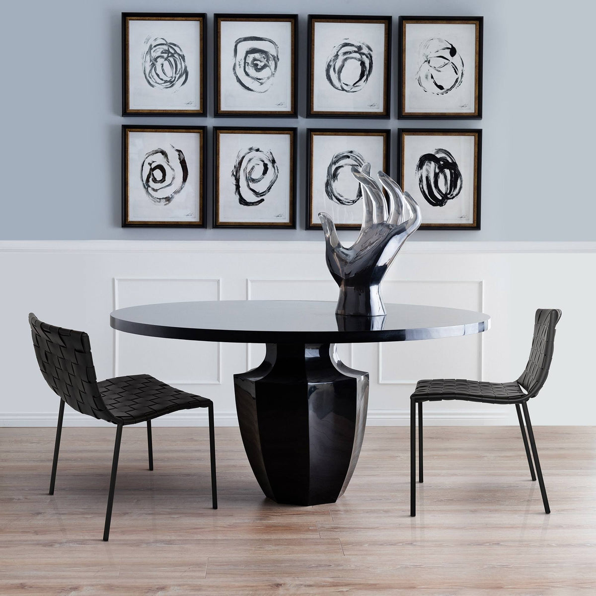 Black Leather Weave Dining Chair D9902