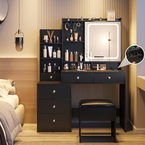 White Vanity Set with Stool and 6 Drawers Y579