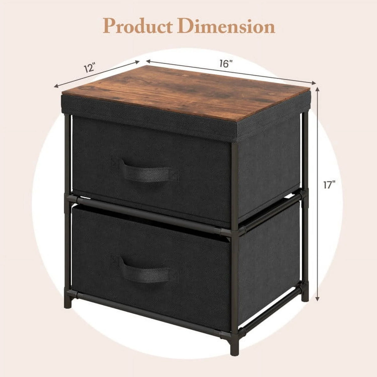 Grey Rustic Brown 2 Drawer Nightstand U9926