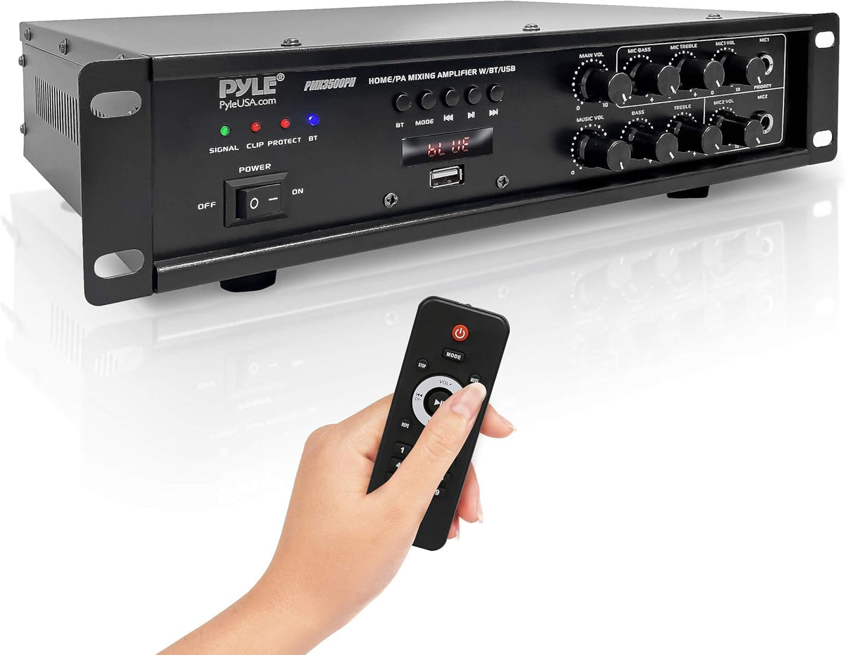 500W Rack Mount Stereo Power Amplifier Receiver with FM Radio, USB, AUX, Mic, Optical, Coaxial E3766