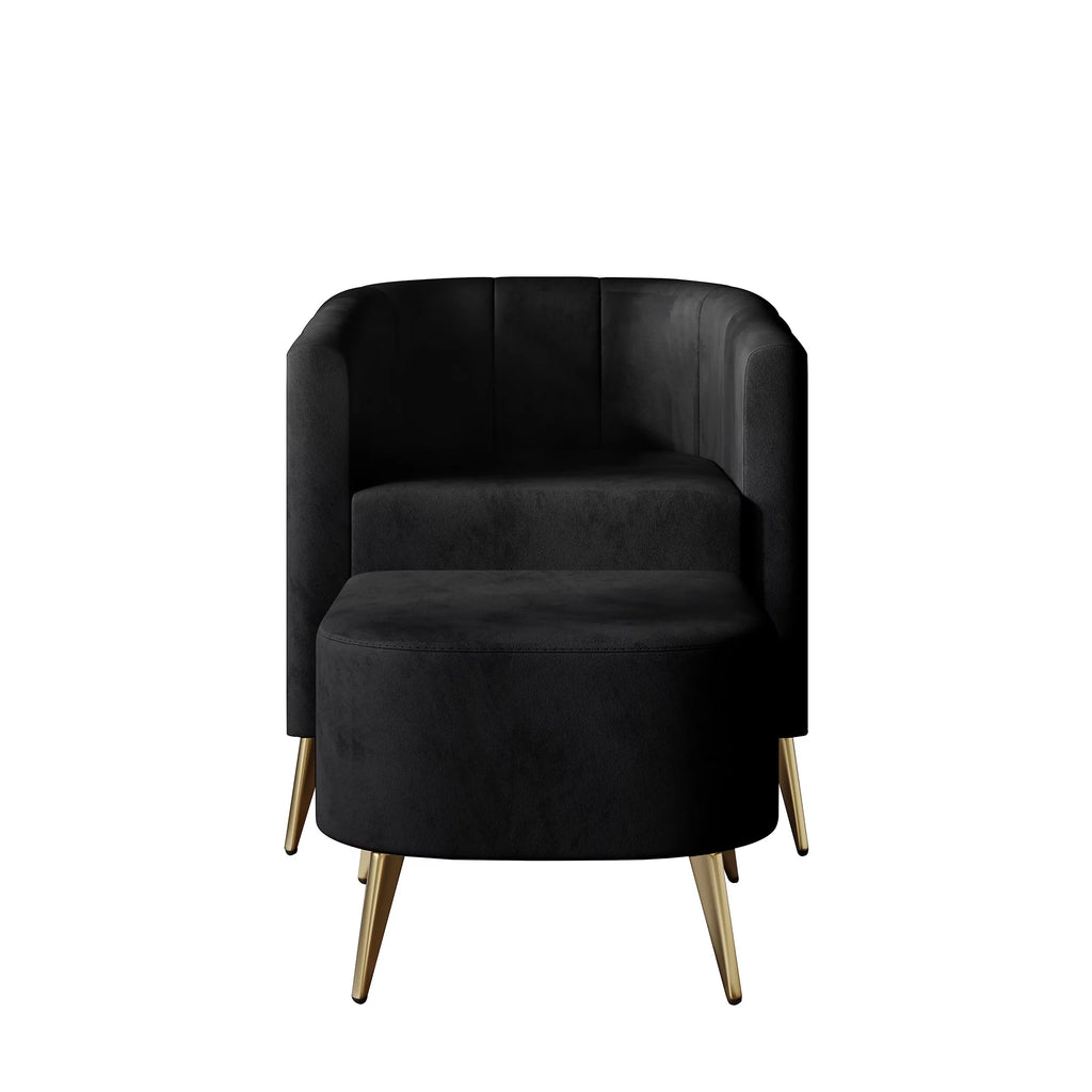 Black Velvet Upholstered Accent Chair with Stool K309