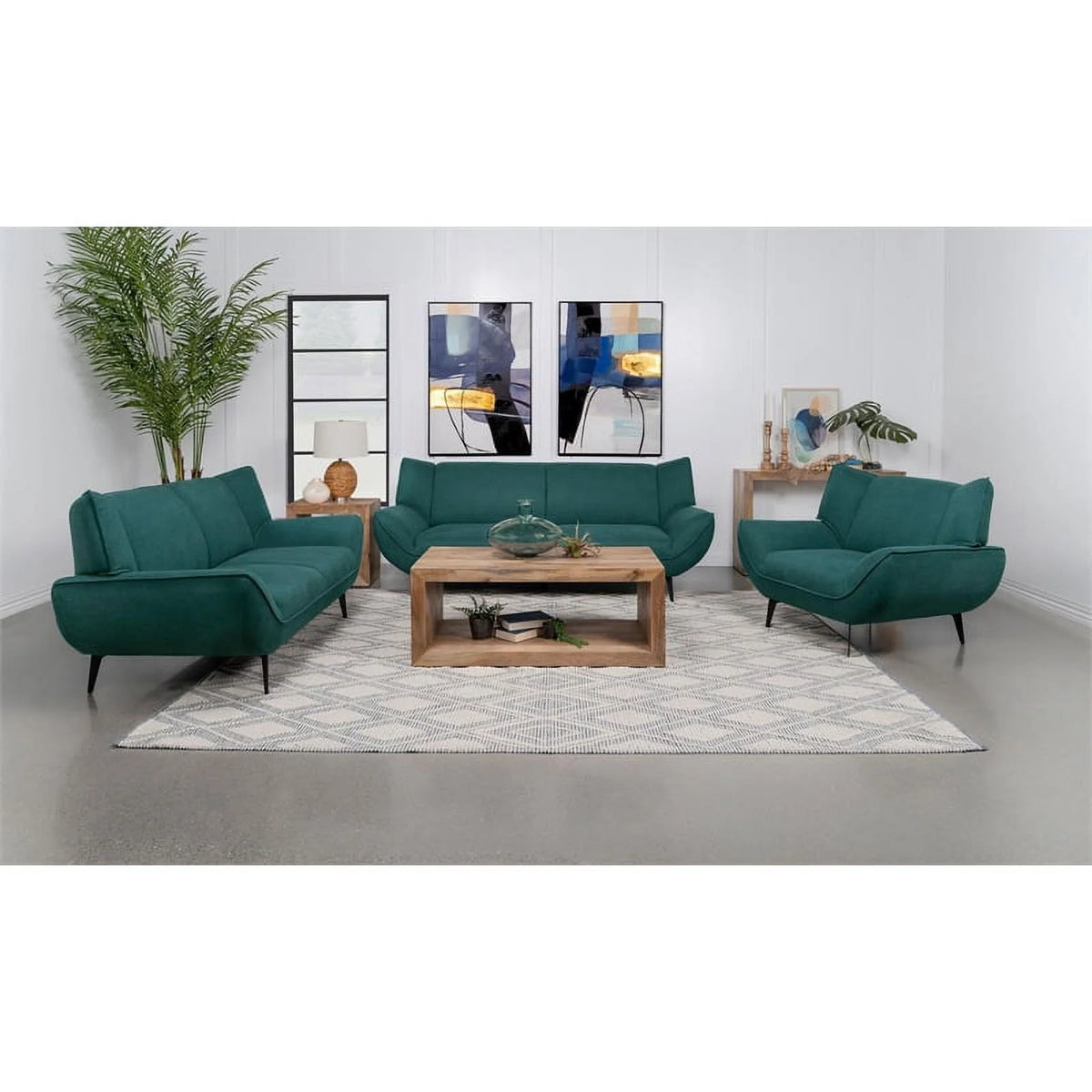 Teal Blue Black Fabric Metal Sofa Set N4765