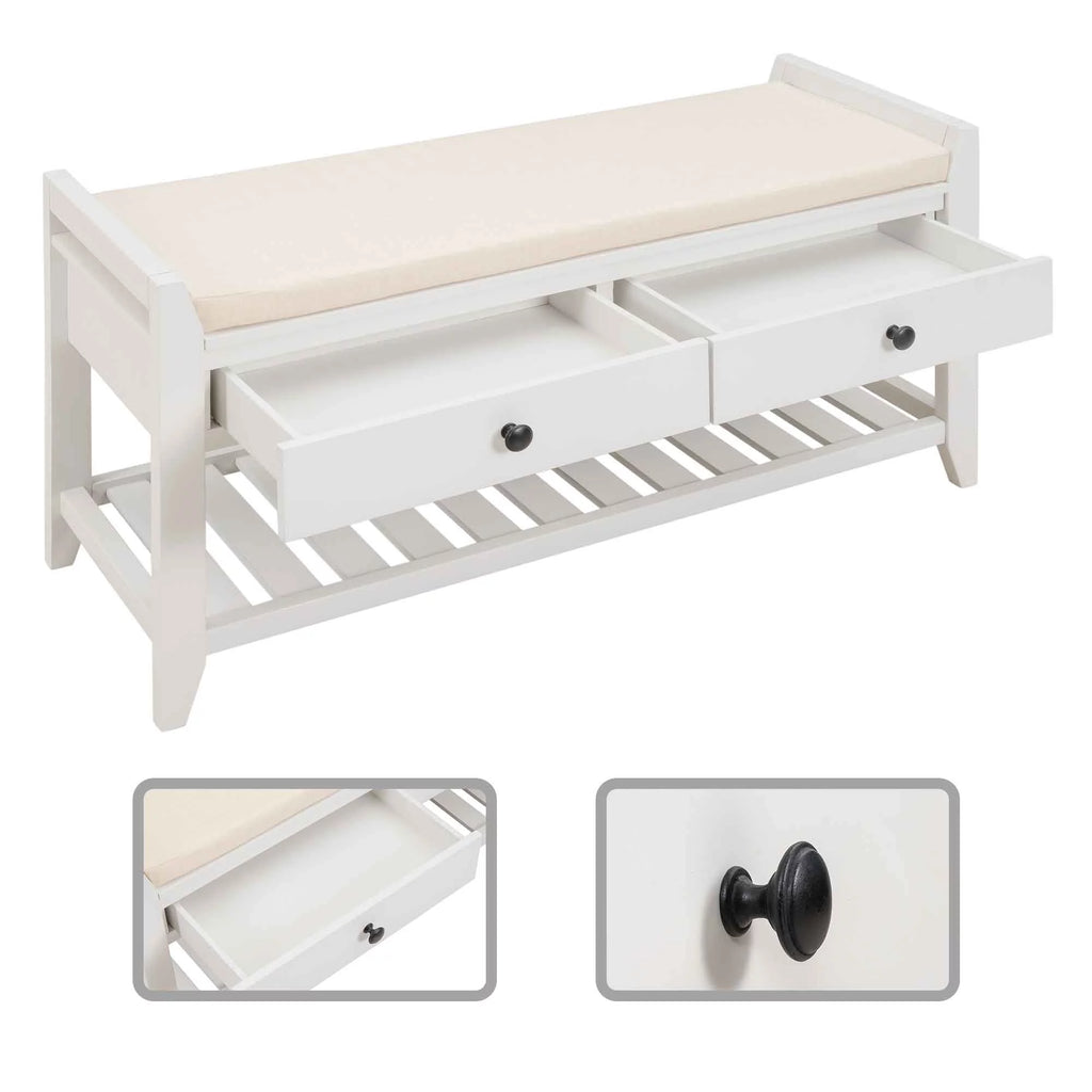 Wood Storage Bench with Cushion and 2 Drawers W51916