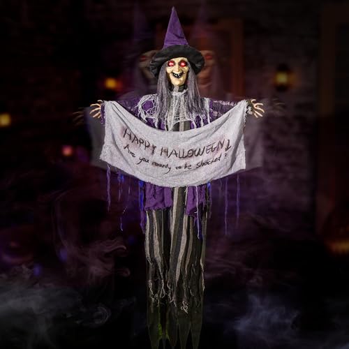 Hanging Animated Witch Decoration with Banner T7620