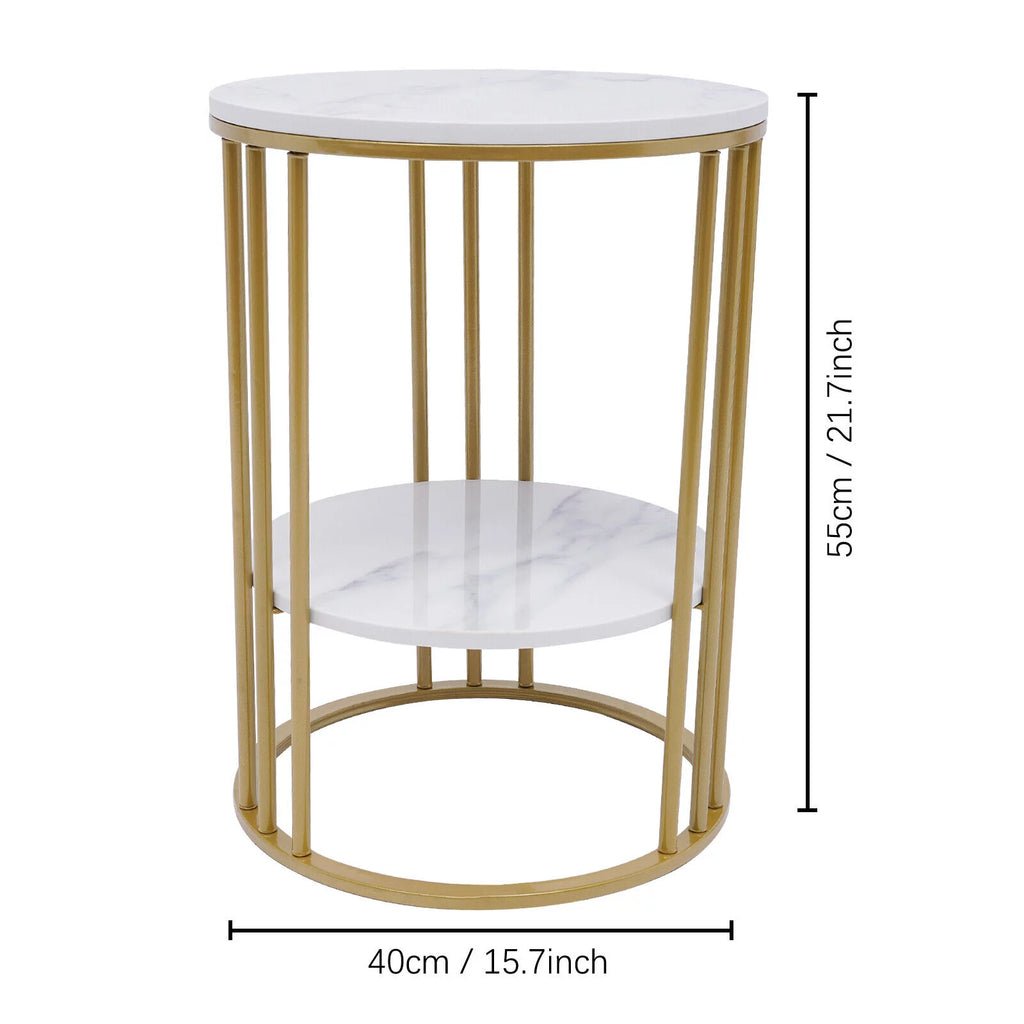 Round Marble 2 Tier Gold Metal Accent Table Y514512