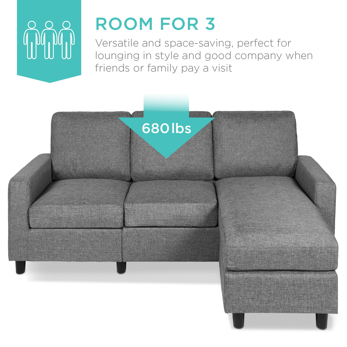 Linen Sectional Sofa Couch with Chaise Lounge R50450