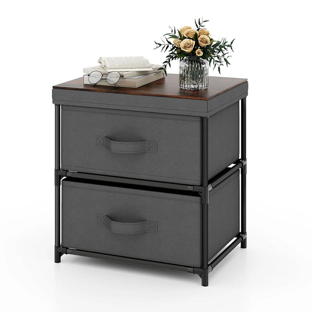 Grey Rustic Brown 2 Drawer Nightstand U9926