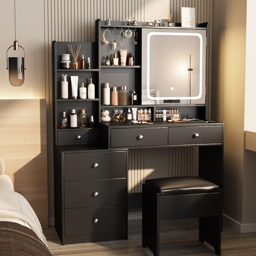 White Vanity Set with Stool and 6 Drawers Y579