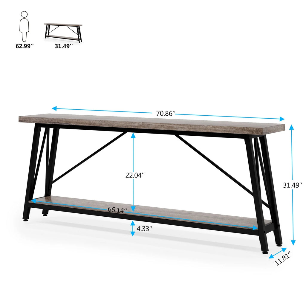 70.9 Inch Light Brown Black Wood Console Table P66574