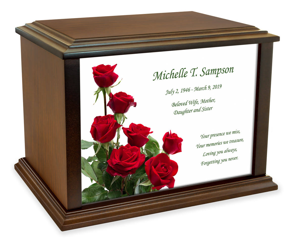 Roses Wood Cremation Urn - 4 Sizes P224561