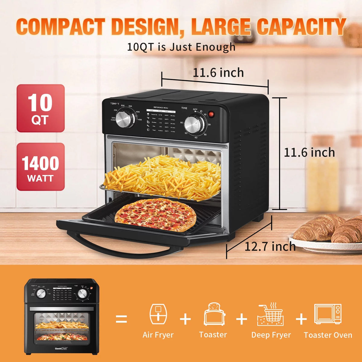 10QT Air Fryer Toaster Oven Convection Rotisserie Dehydrator B7434