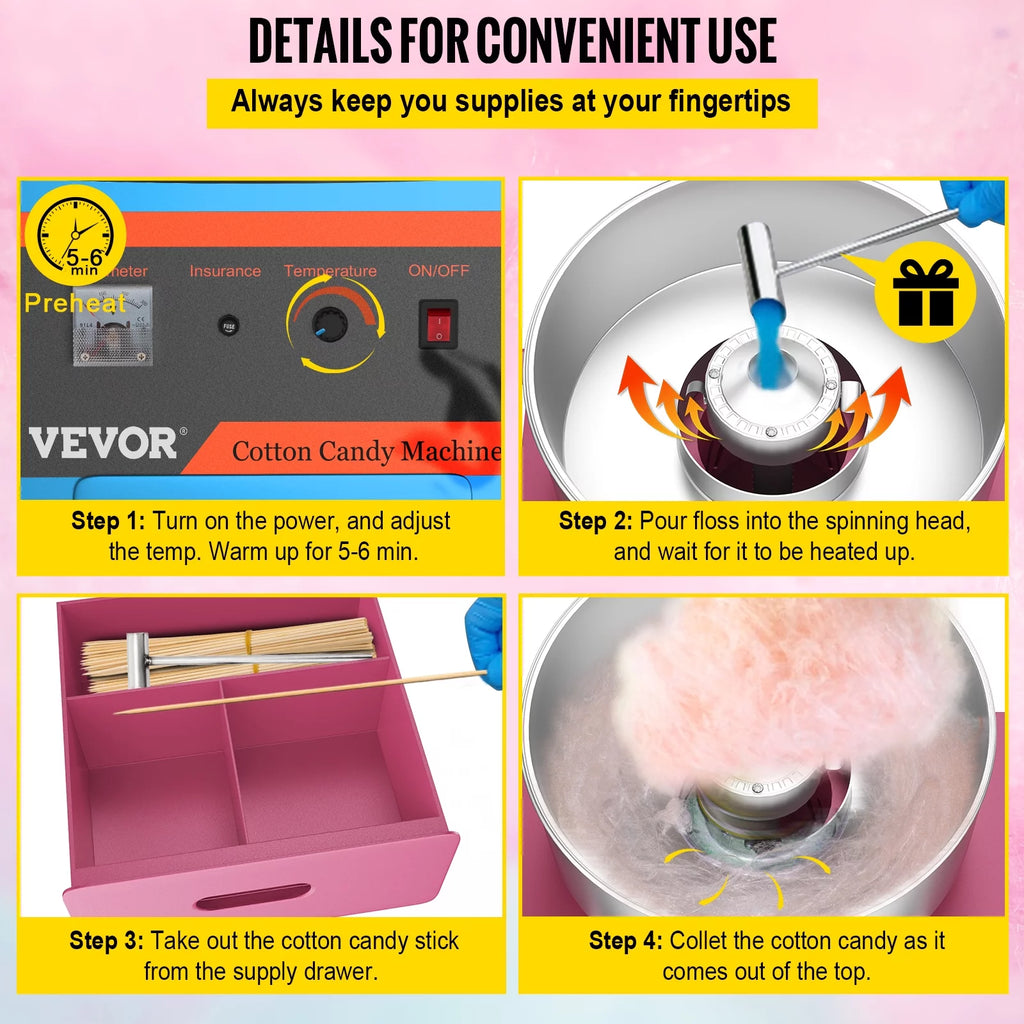 21" Pink Stainless Steel Cotton Candy Machine with Cart E405