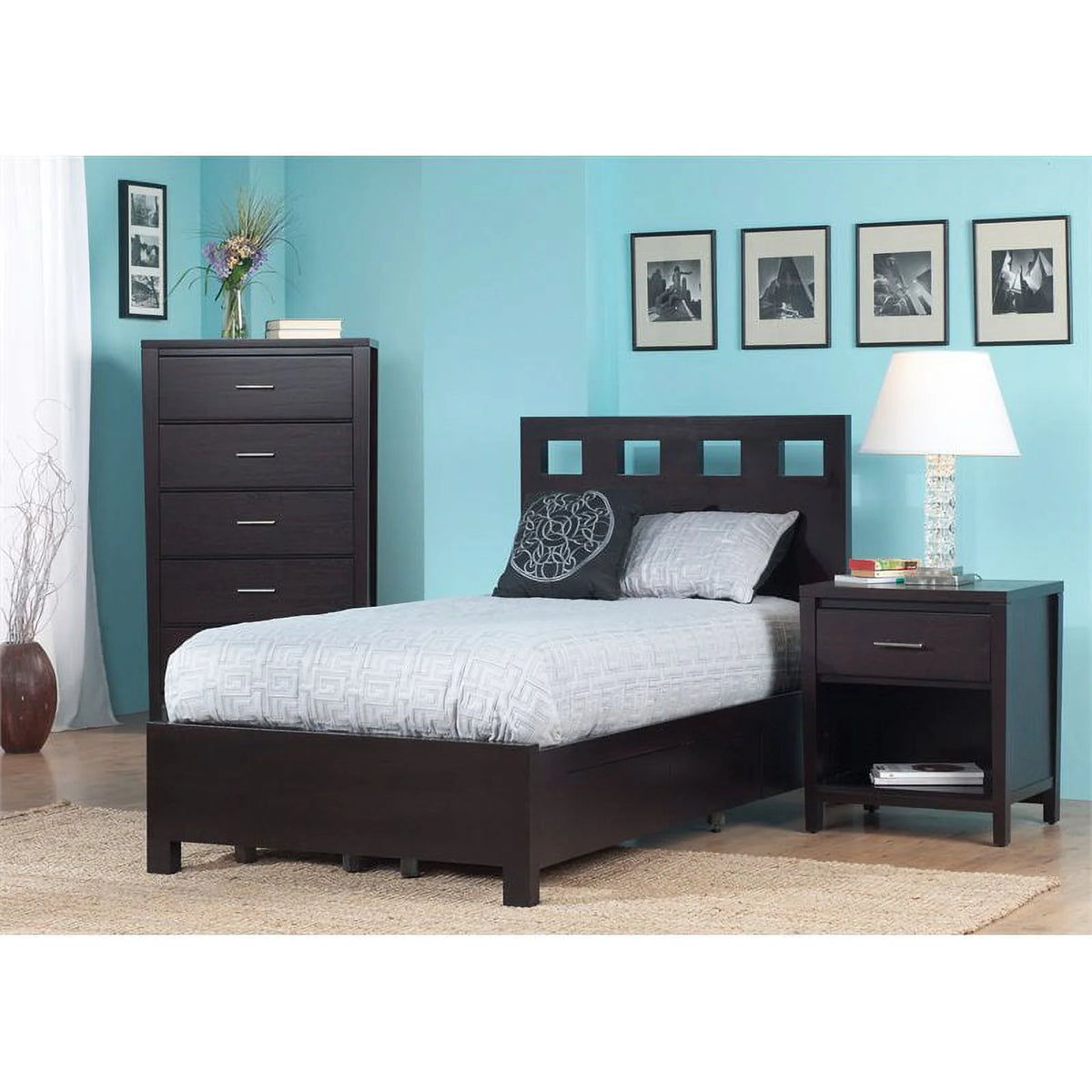 Espresso Solid Wood Platform Storage Bed C24486