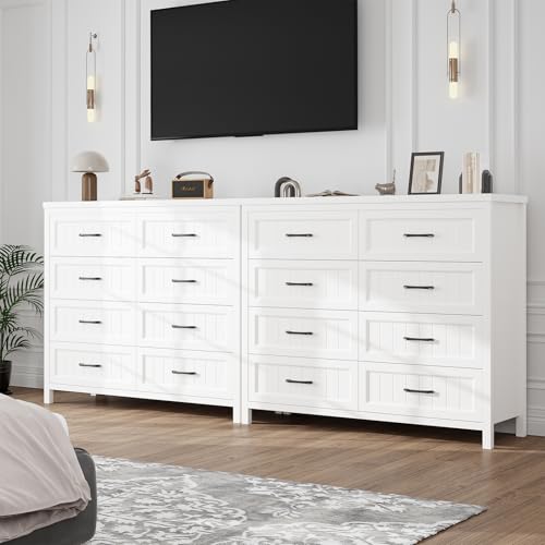 White & Brown 8 Drawer Wood Dresser F119
