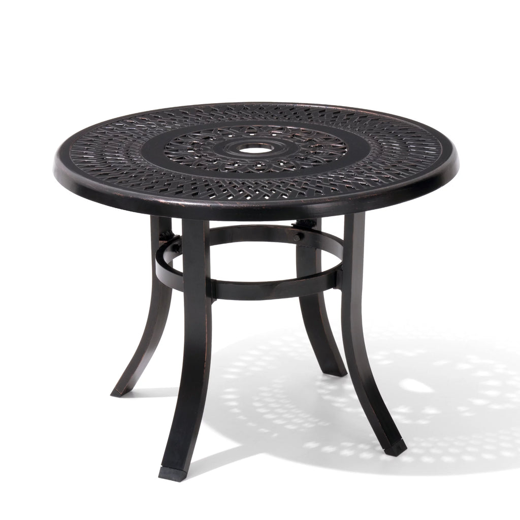 Cast Aluminum Round Patio Side Table with Umbrella Hole Black G28439