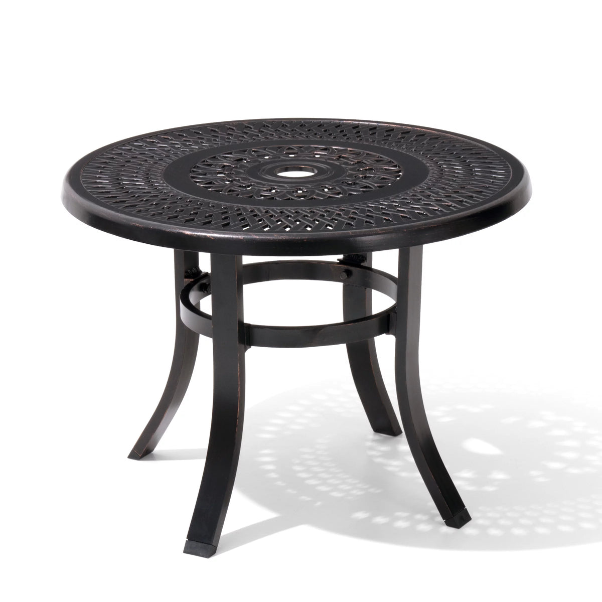 Cast Aluminum Round Patio Side Table with Umbrella Hole Black G28439