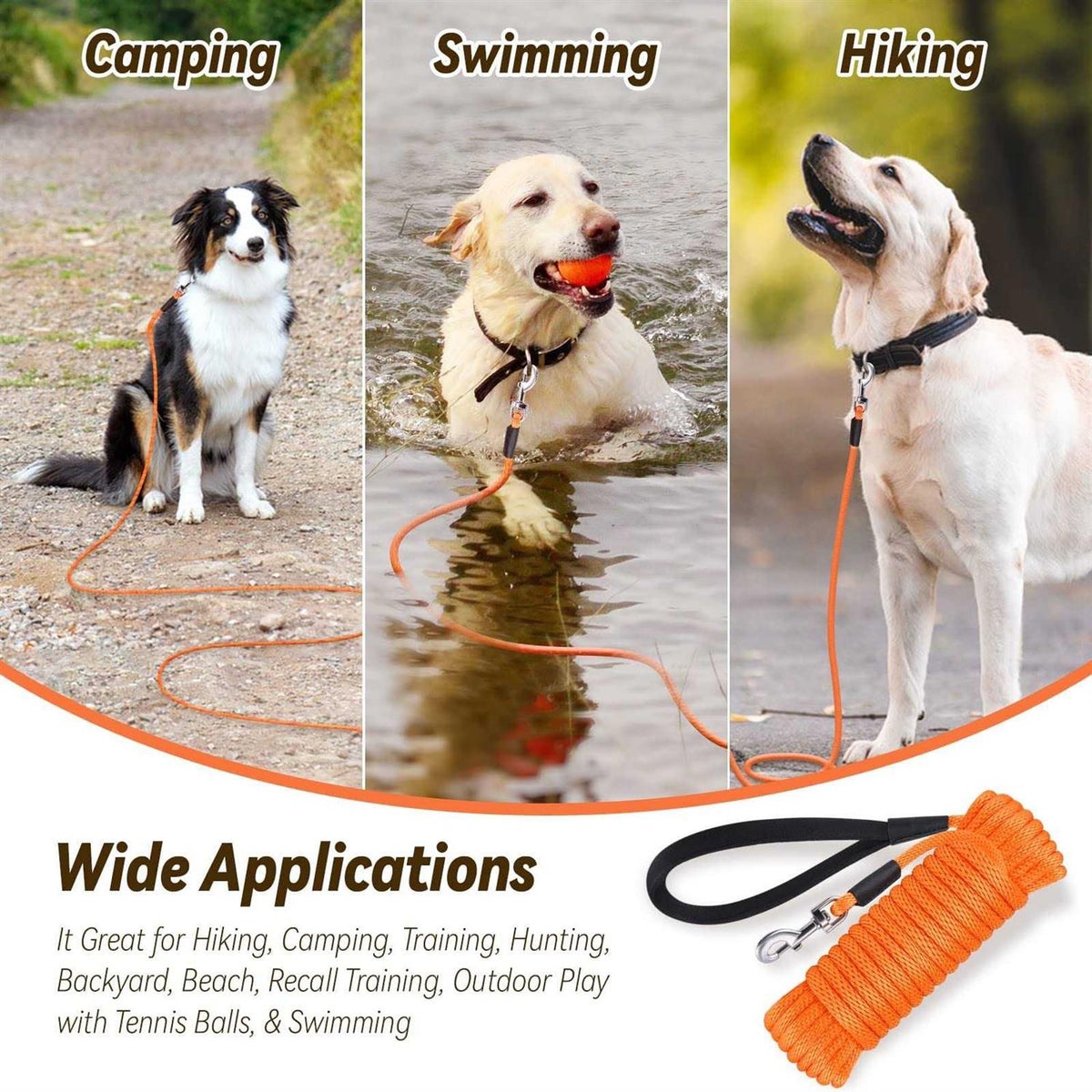 Check Cord Dog Leash Long Lead Training Tracking Line 10ft 15ft 30ft 50ft M2418