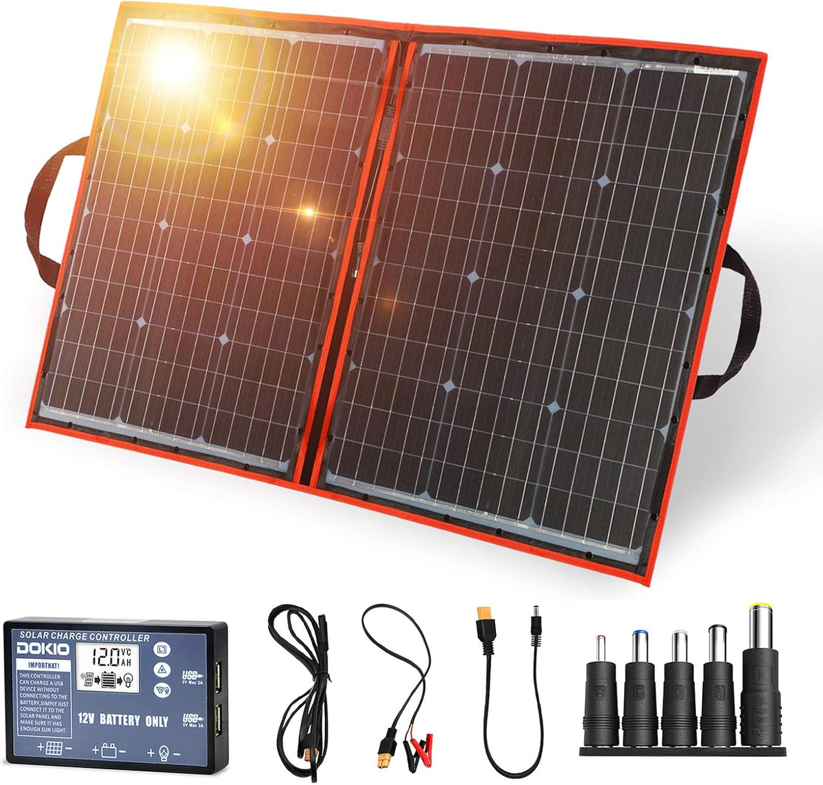 110W 18V Portable Foldable Solar Panel Kit Lightweight 6lb 29x21inch with Controller 2 USB Output Ports Z40505