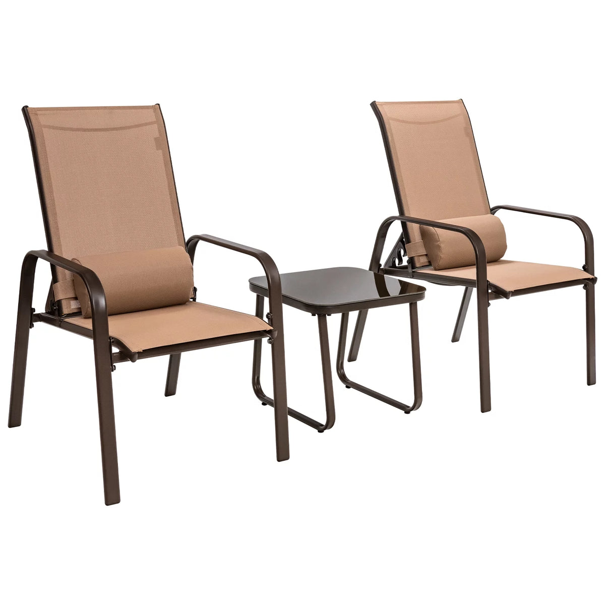 3PCS Adjustable Back Stackable Chairs Side Table Set Black Y49193