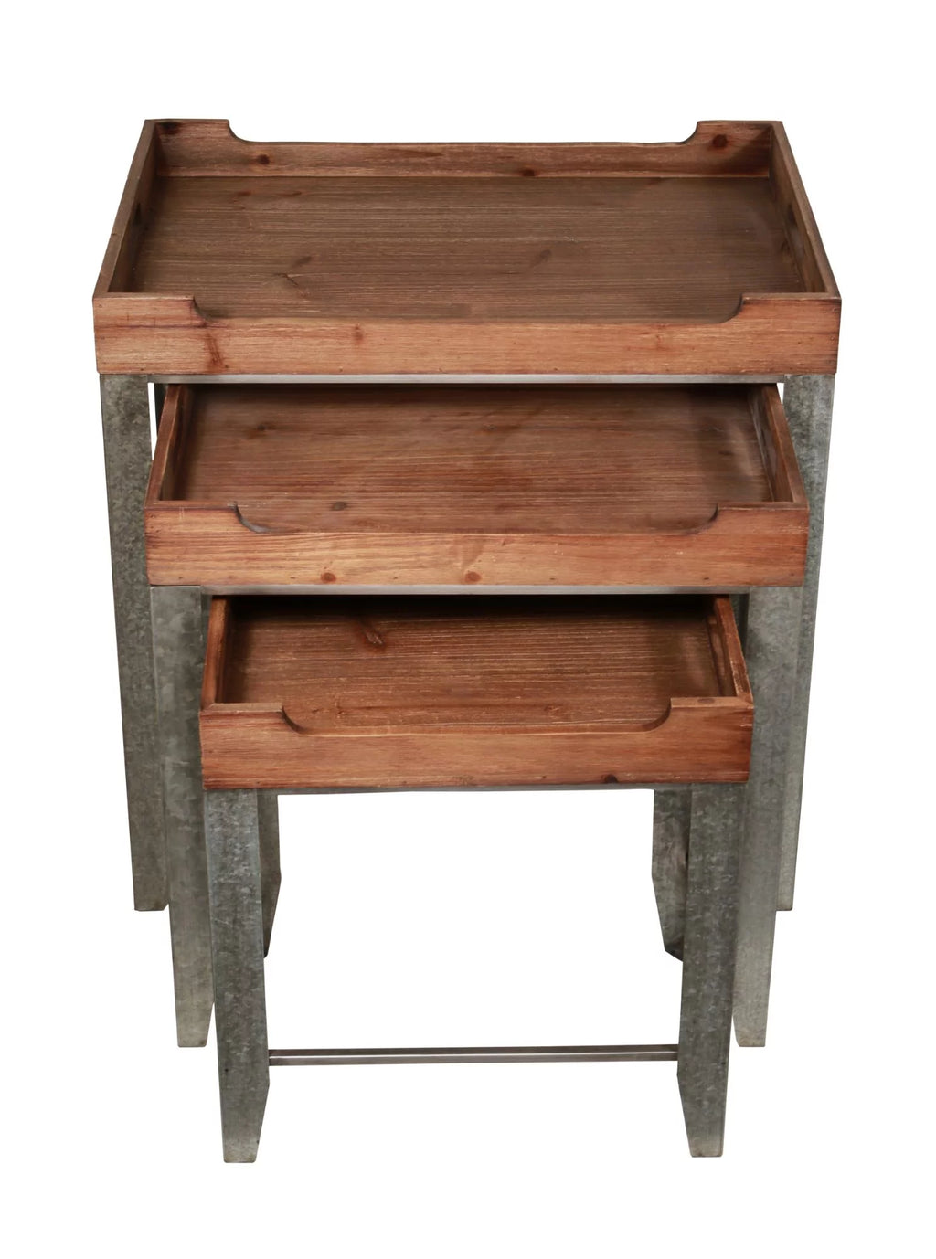 Brown and Silver Rustic Nesting Table Set of 3 B54584